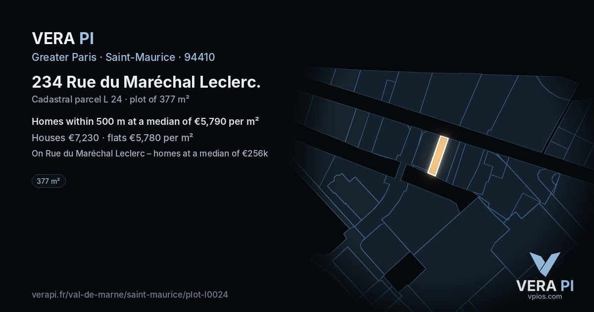 234 Rue du Maréchal Leclerc, Saint-Maurice at night – the plot lit, the parcels around coloured by the prices near them