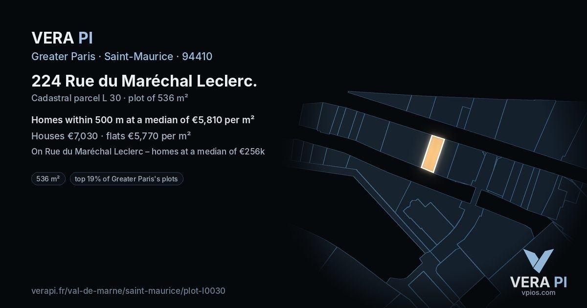 224 Rue du Maréchal Leclerc, Saint-Maurice at night – the plot lit, the parcels around coloured by the prices near them