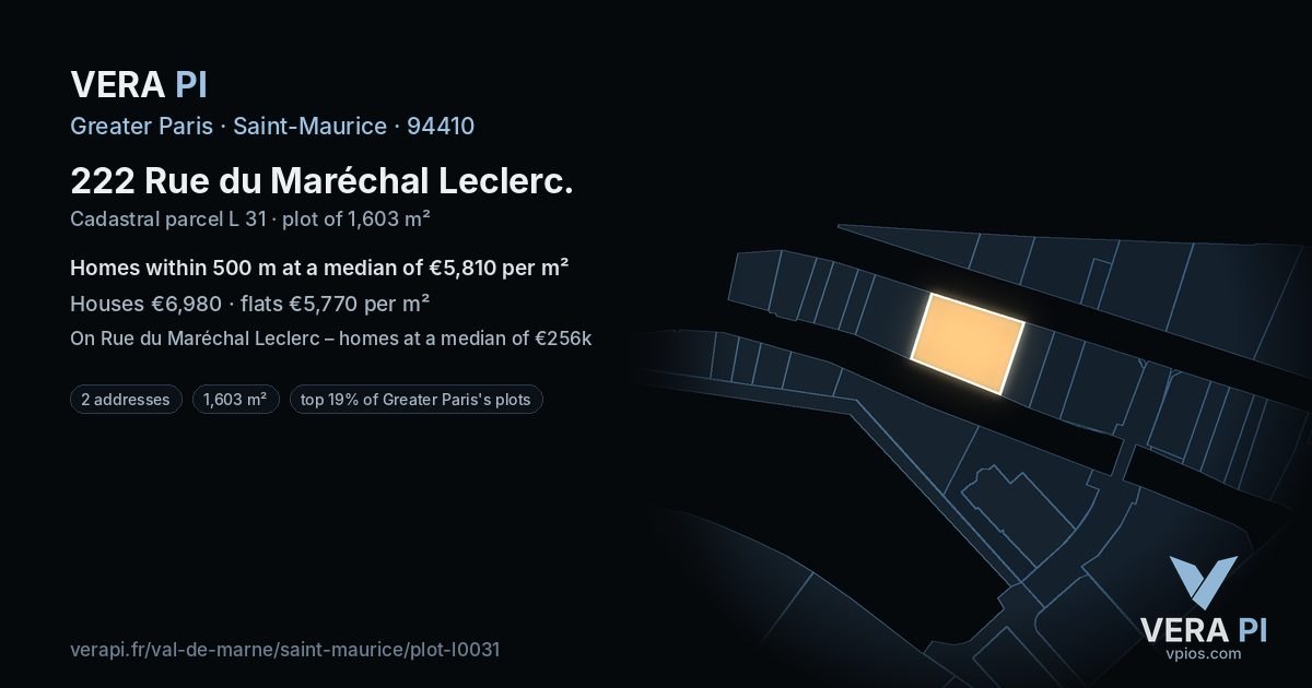 222 Rue du Maréchal Leclerc, Saint-Maurice at night – the plot lit, the parcels around coloured by the prices near them