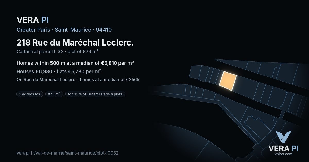 218 Rue du Maréchal Leclerc, Saint-Maurice at night – the plot lit, the parcels around coloured by the prices near them
