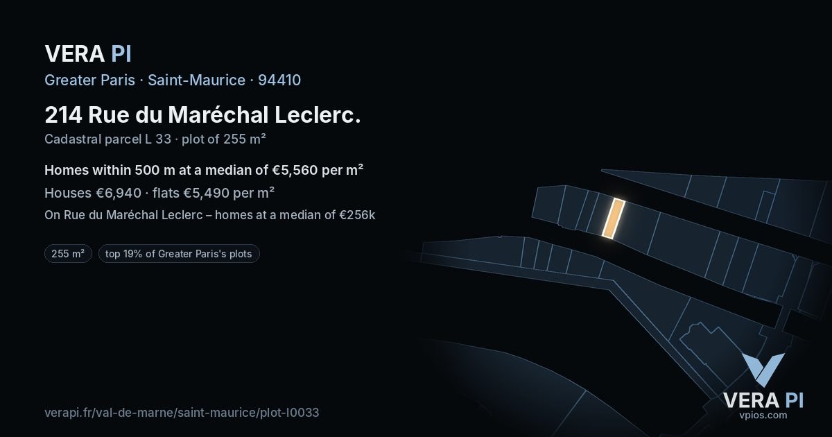 214 Rue du Maréchal Leclerc, Saint-Maurice at night – the plot lit, the parcels around coloured by the prices near them