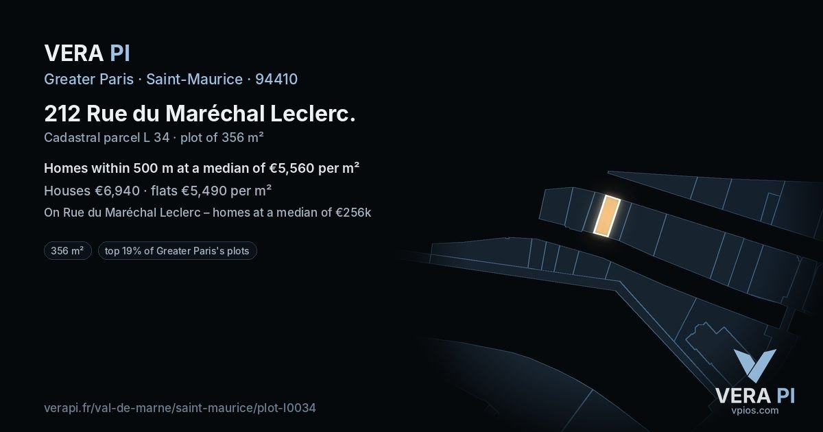 212 Rue du Maréchal Leclerc, Saint-Maurice at night – the plot lit, the parcels around coloured by the prices near them