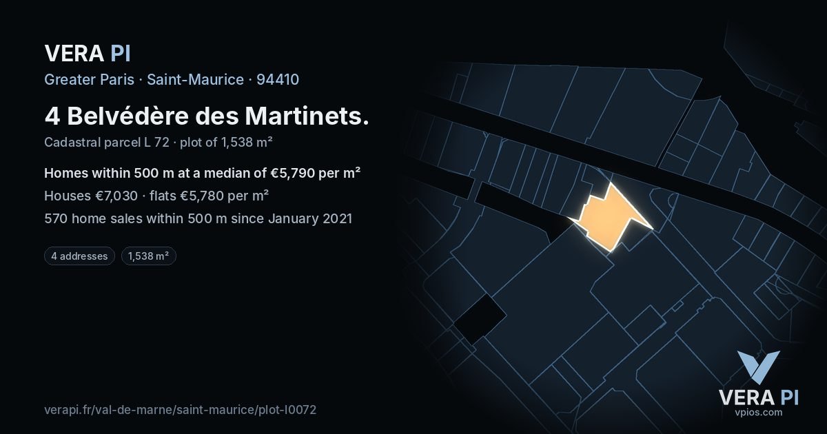 4 Belvédère des Martinets, Saint-Maurice at night – the plot lit, the parcels around coloured by the prices near them
