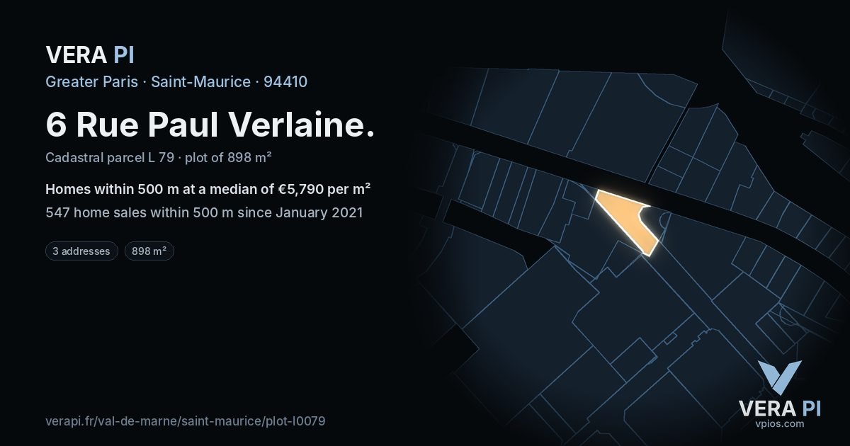 6 Rue Paul Verlaine, Saint-Maurice at night – the plot lit, the parcels around coloured by the prices near them