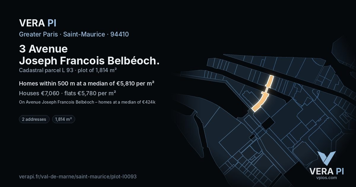 3 Avenue Joseph Francois Belbéoch, Saint-Maurice at night – the plot lit, the parcels around coloured by the prices near them