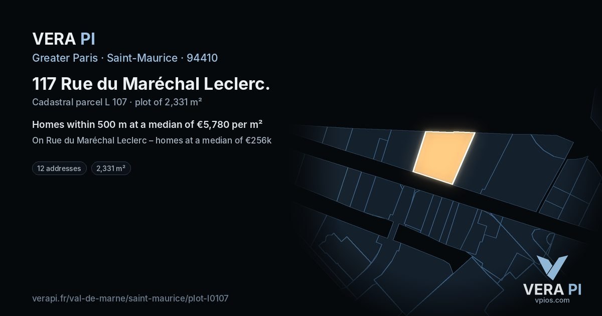 117 Rue du Maréchal Leclerc, Saint-Maurice at night – the plot lit, the parcels around coloured by the prices near them