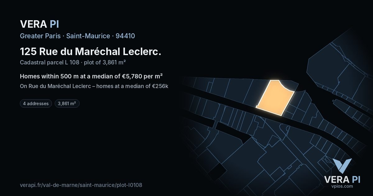 125 Rue du Maréchal Leclerc, Saint-Maurice at night – the plot lit, the parcels around coloured by the prices near them