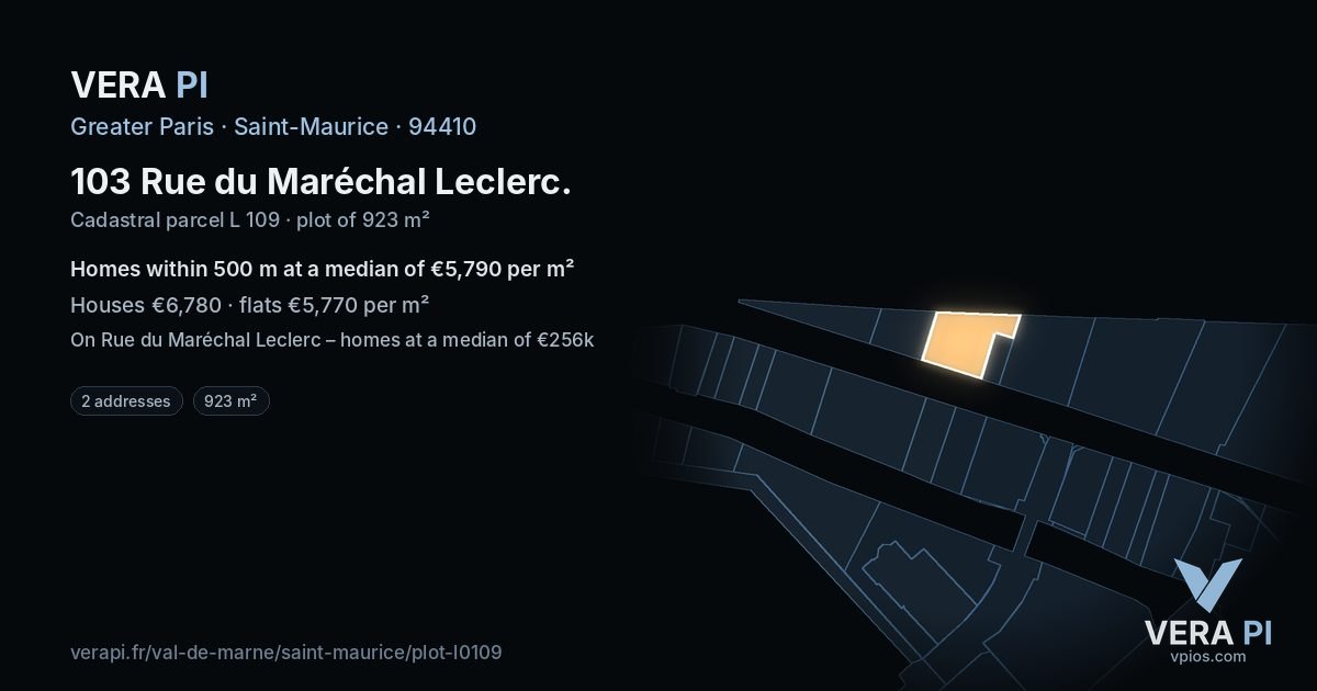 103 Rue du Maréchal Leclerc, Saint-Maurice at night – the plot lit, the parcels around coloured by the prices near them