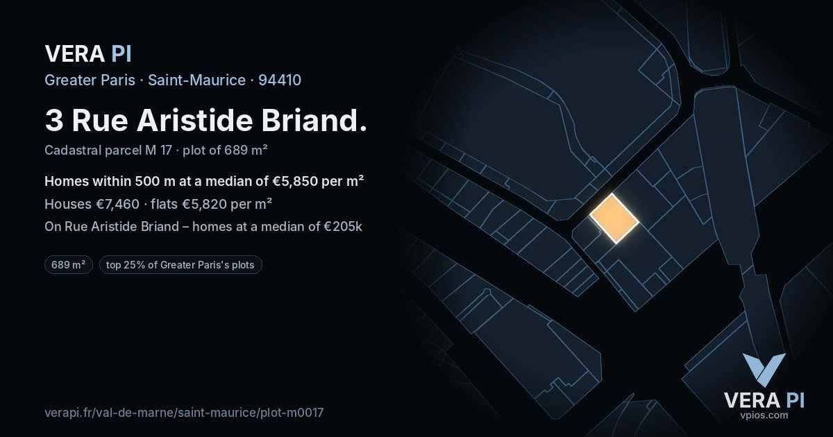 3 Rue Aristide Briand, Saint-Maurice at night – the plot lit, the parcels around coloured by the prices near them