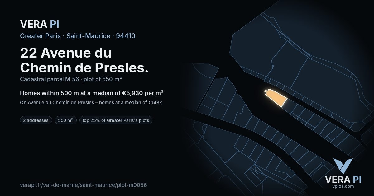 22 Avenue du Chemin de Presles, Saint-Maurice at night – the plot lit, the parcels around coloured by the prices near them