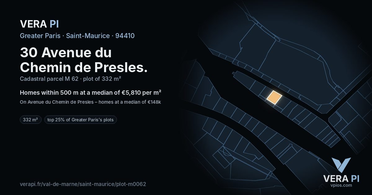 30 Avenue du Chemin de Presles, Saint-Maurice at night – the plot lit, the parcels around coloured by the prices near them