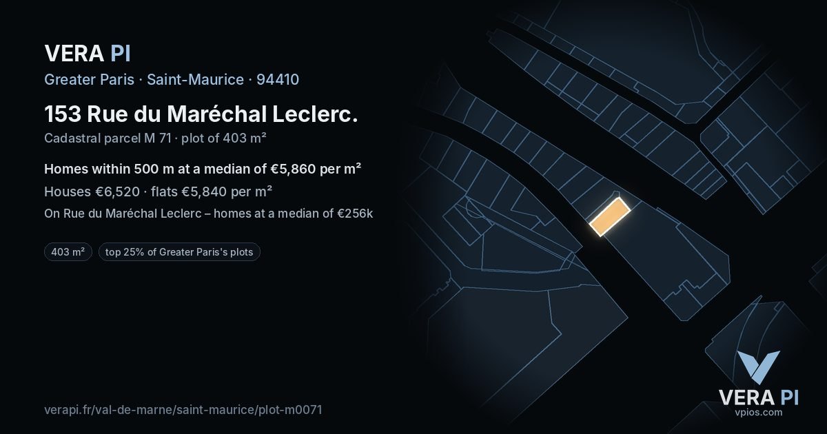 153 Rue du Maréchal Leclerc, Saint-Maurice at night – the plot lit, the parcels around coloured by the prices near them
