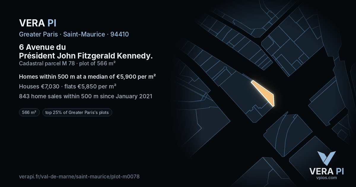 6 Avenue du Président John Fitzgerald Kennedy, Saint-Maurice at night – the plot lit, the parcels around coloured by the prices near them