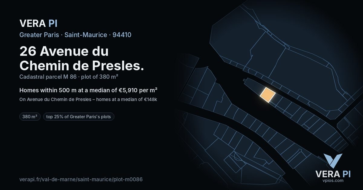 26 Avenue du Chemin de Presles, Saint-Maurice at night – the plot lit, the parcels around coloured by the prices near them