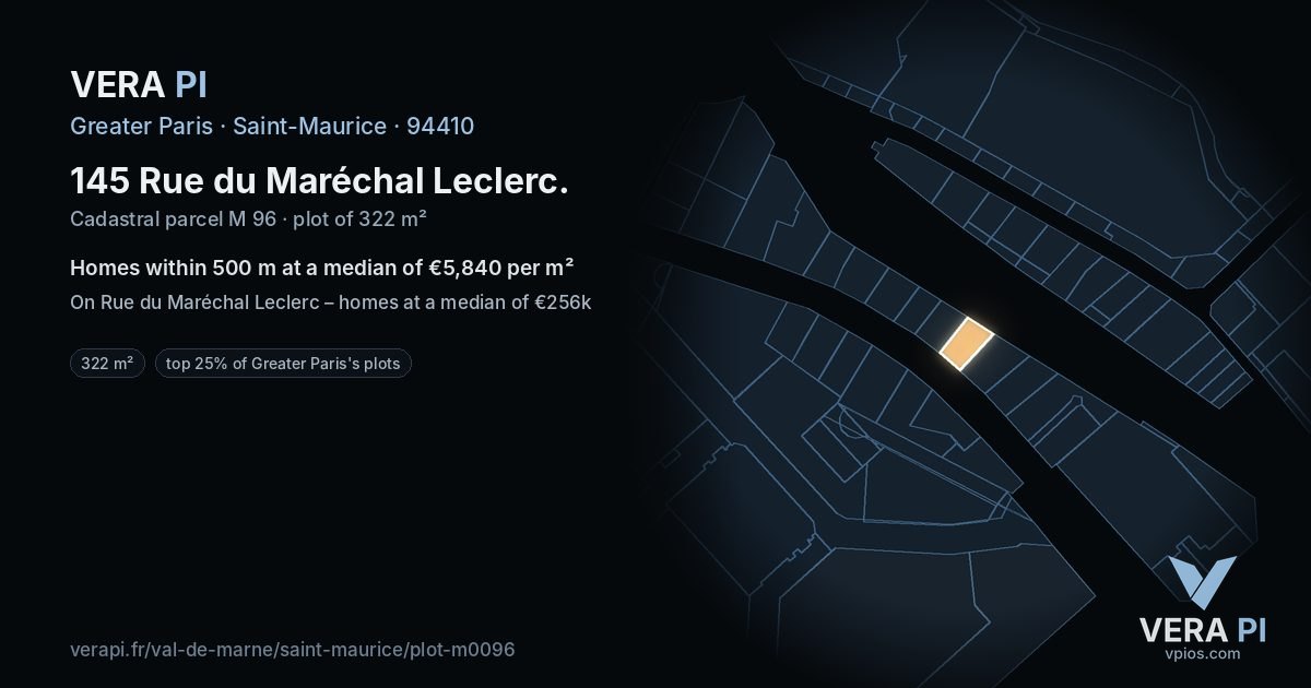 145 Rue du Maréchal Leclerc, Saint-Maurice at night – the plot lit, the parcels around coloured by the prices near them