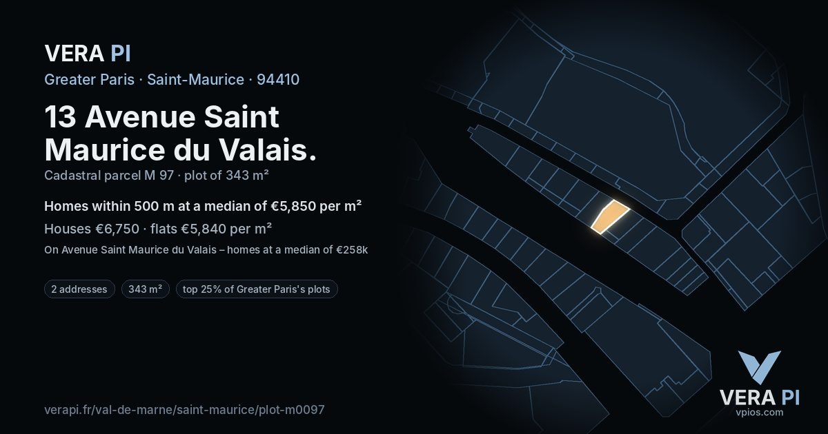 13 Avenue Saint Maurice du Valais, Saint-Maurice at night – the plot lit, the parcels around coloured by the prices near them