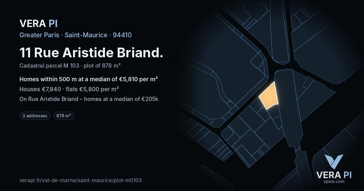 11 Rue Aristide Briand, Saint-Maurice at night – the plot lit, the parcels around coloured by the prices near them