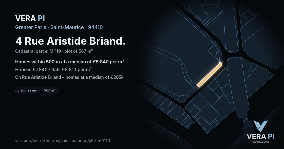 4 Rue Aristide Briand, Saint-Maurice at night – the plot lit, the parcels around coloured by the prices near them