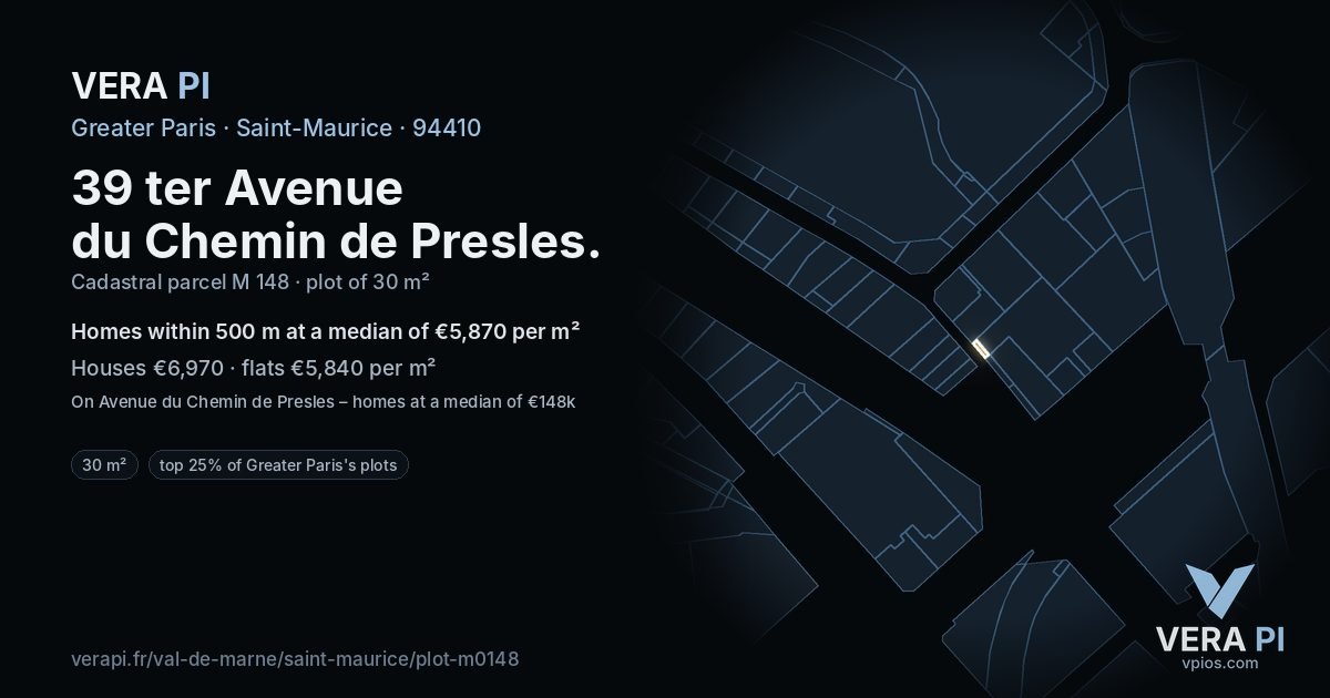 39 ter Avenue du Chemin de Presles, Saint-Maurice at night – the plot lit, the parcels around coloured by the prices near them