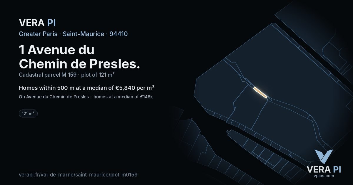 1 Avenue du Chemin de Presles, Saint-Maurice at night – the plot lit, the parcels around coloured by the prices near them