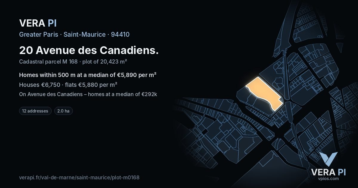 20 Avenue des Canadiens, Saint-Maurice at night – the plot lit, the parcels around coloured by the prices near them