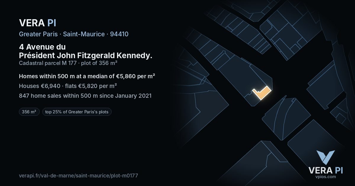 4 Avenue du Président John Fitzgerald Kennedy, Saint-Maurice at night – the plot lit, the parcels around coloured by the prices near them