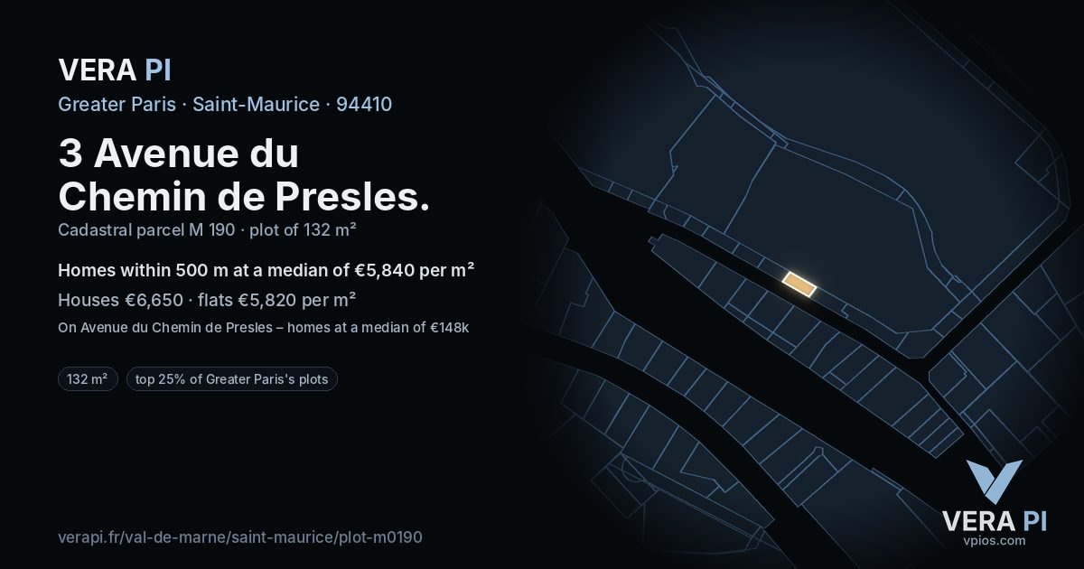3 Avenue du Chemin de Presles, Saint-Maurice at night – the plot lit, the parcels around coloured by the prices near them
