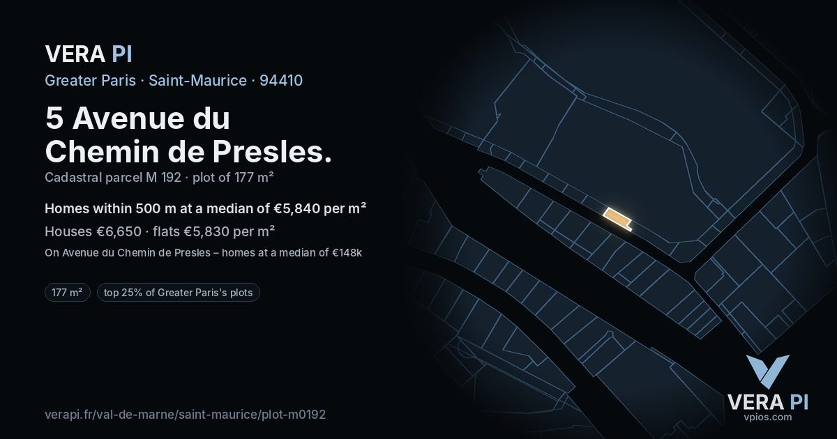 5 Avenue du Chemin de Presles, Saint-Maurice at night – the plot lit, the parcels around coloured by the prices near them
