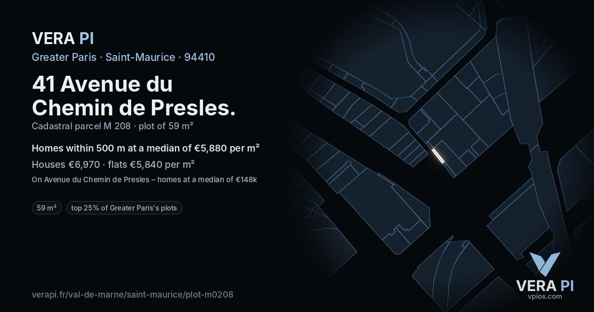 41 Avenue du Chemin de Presles, Saint-Maurice at night – the plot lit, the parcels around coloured by the prices near them
