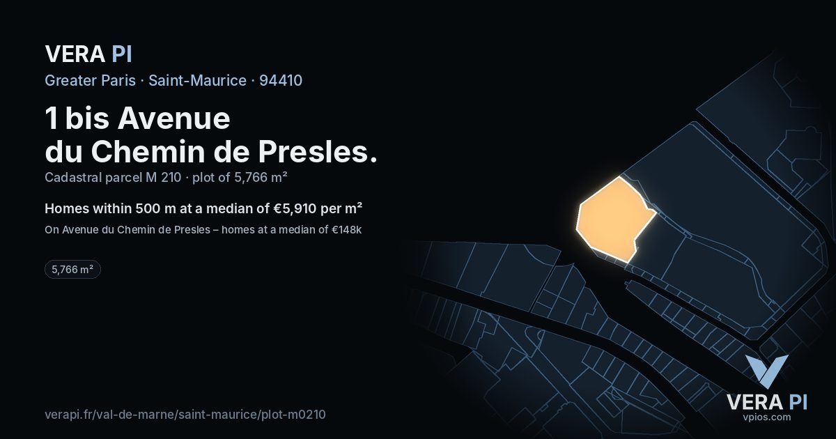 1 bis Avenue du Chemin de Presles, Saint-Maurice at night – the plot lit, the parcels around coloured by the prices near them