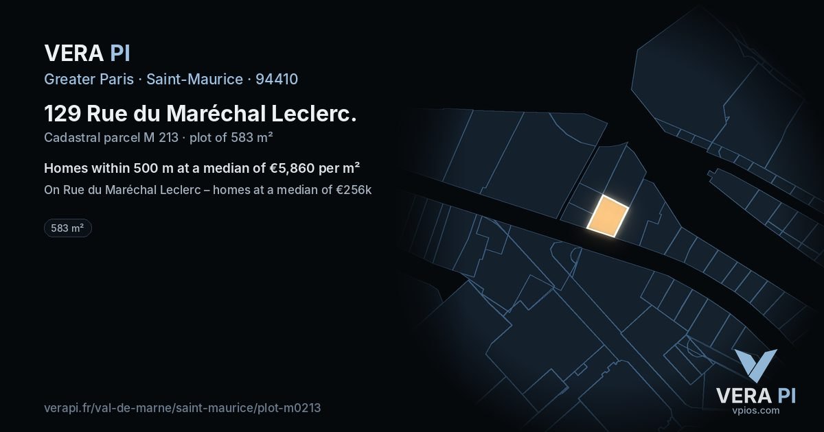 129 Rue du Maréchal Leclerc, Saint-Maurice at night – the plot lit, the parcels around coloured by the prices near them