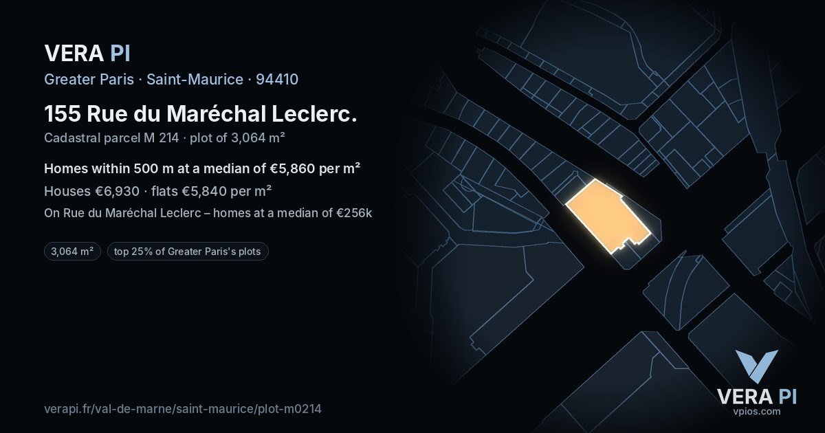 155 Rue du Maréchal Leclerc, Saint-Maurice at night – the plot lit, the parcels around coloured by the prices near them