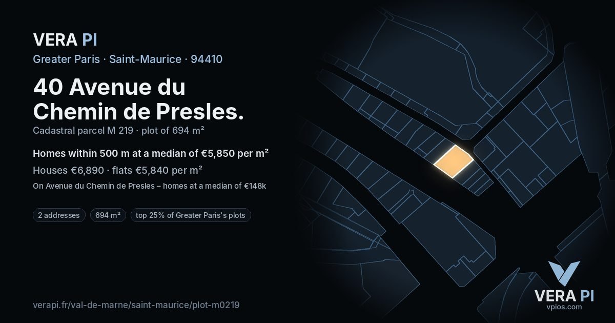 40 Avenue du Chemin de Presles, Saint-Maurice at night – the plot lit, the parcels around coloured by the prices near them