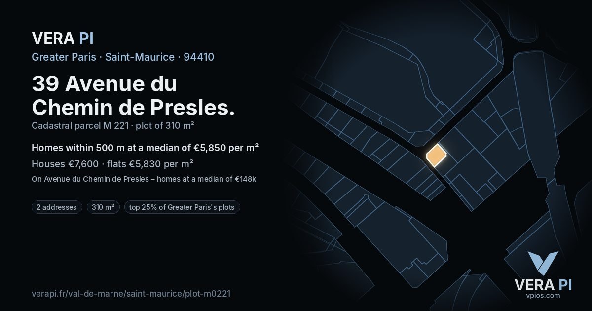 39 Avenue du Chemin de Presles, Saint-Maurice at night – the plot lit, the parcels around coloured by the prices near them