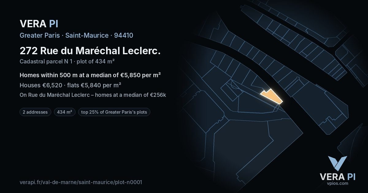 272 Rue du Maréchal Leclerc, Saint-Maurice at night – the plot lit, the parcels around coloured by the prices near them