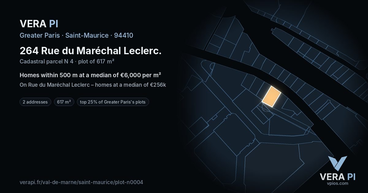 264 Rue du Maréchal Leclerc, Saint-Maurice at night – the plot lit, the parcels around coloured by the prices near them