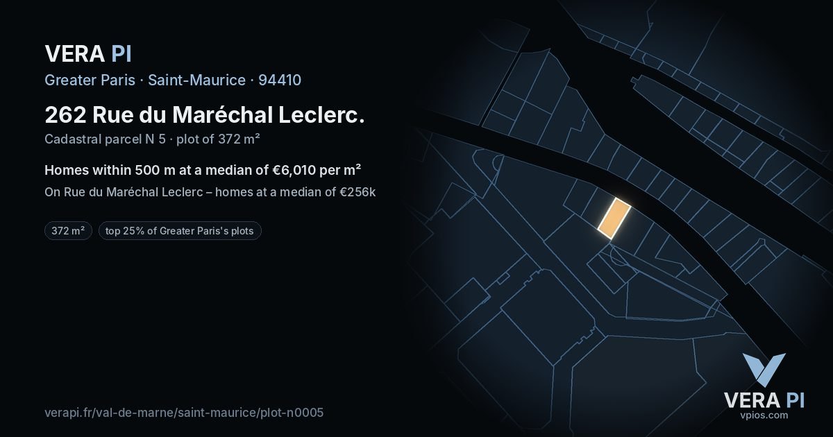 262 Rue du Maréchal Leclerc, Saint-Maurice at night – the plot lit, the parcels around coloured by the prices near them