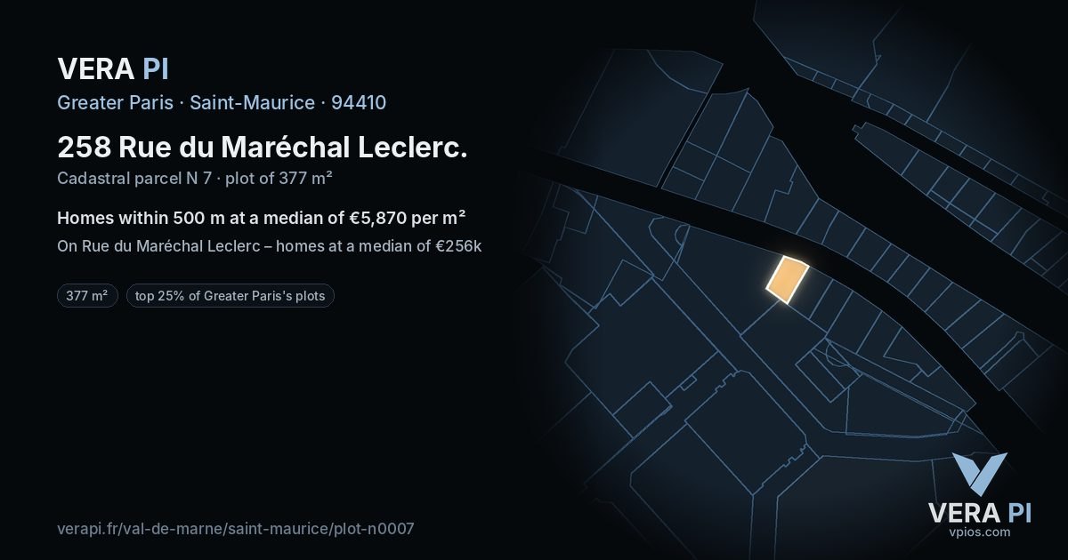 258 Rue du Maréchal Leclerc, Saint-Maurice at night – the plot lit, the parcels around coloured by the prices near them