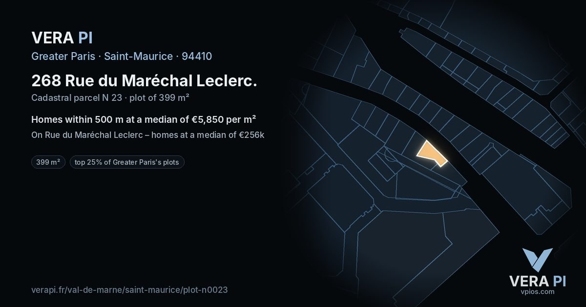 268 Rue du Maréchal Leclerc, Saint-Maurice at night – the plot lit, the parcels around coloured by the prices near them