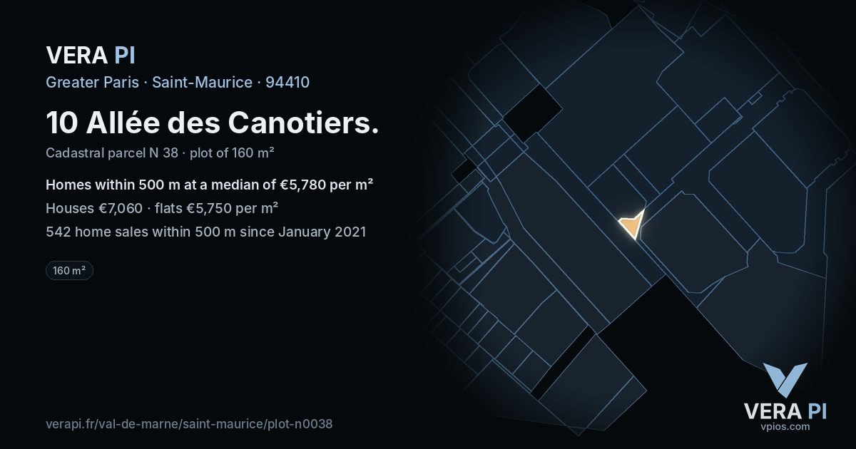 10 Allée des Canotiers, Saint-Maurice at night – the plot lit, the parcels around coloured by the prices near them