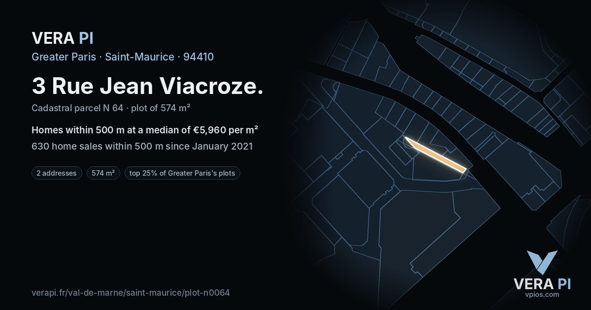 3 Rue Jean Viacroze, Saint-Maurice at night – the plot lit, the parcels around coloured by the prices near them