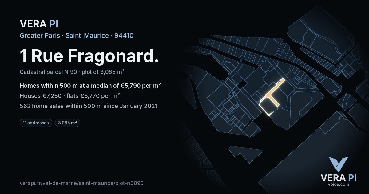 1 Rue Fragonard, Saint-Maurice at night – the plot lit, the parcels around coloured by the prices near them