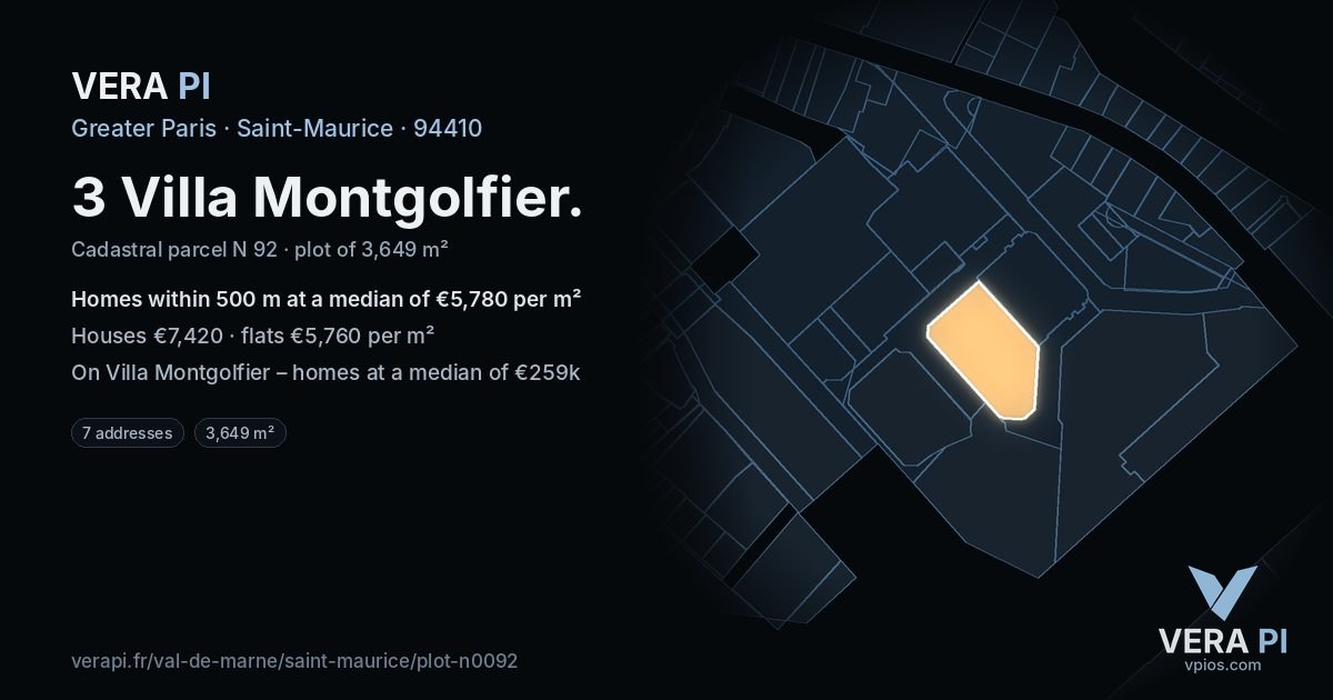 3 Villa Montgolfier, Saint-Maurice at night – the plot lit, the parcels around coloured by the prices near them