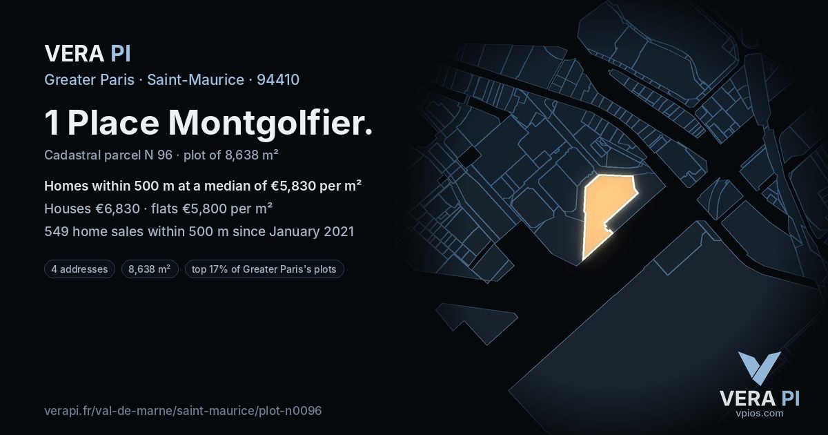 1 Place Montgolfier, Saint-Maurice at night – the plot lit, the parcels around coloured by the prices near them