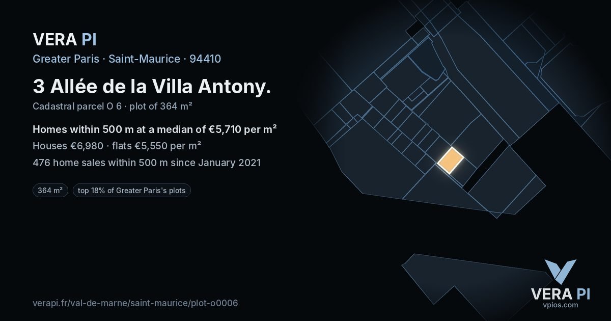 3 Allée de la Villa Antony, Saint-Maurice at night – the plot lit, the parcels around coloured by the prices near them