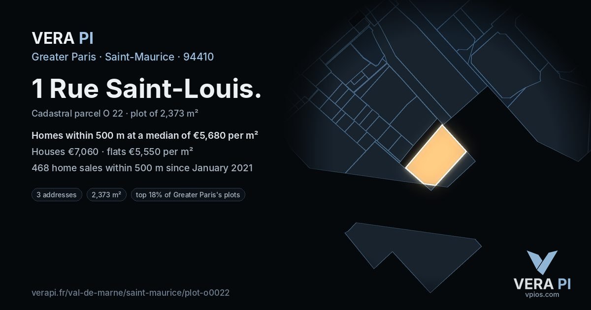 1 Rue Saint-Louis, Saint-Maurice at night – the plot lit, the parcels around coloured by the prices near them