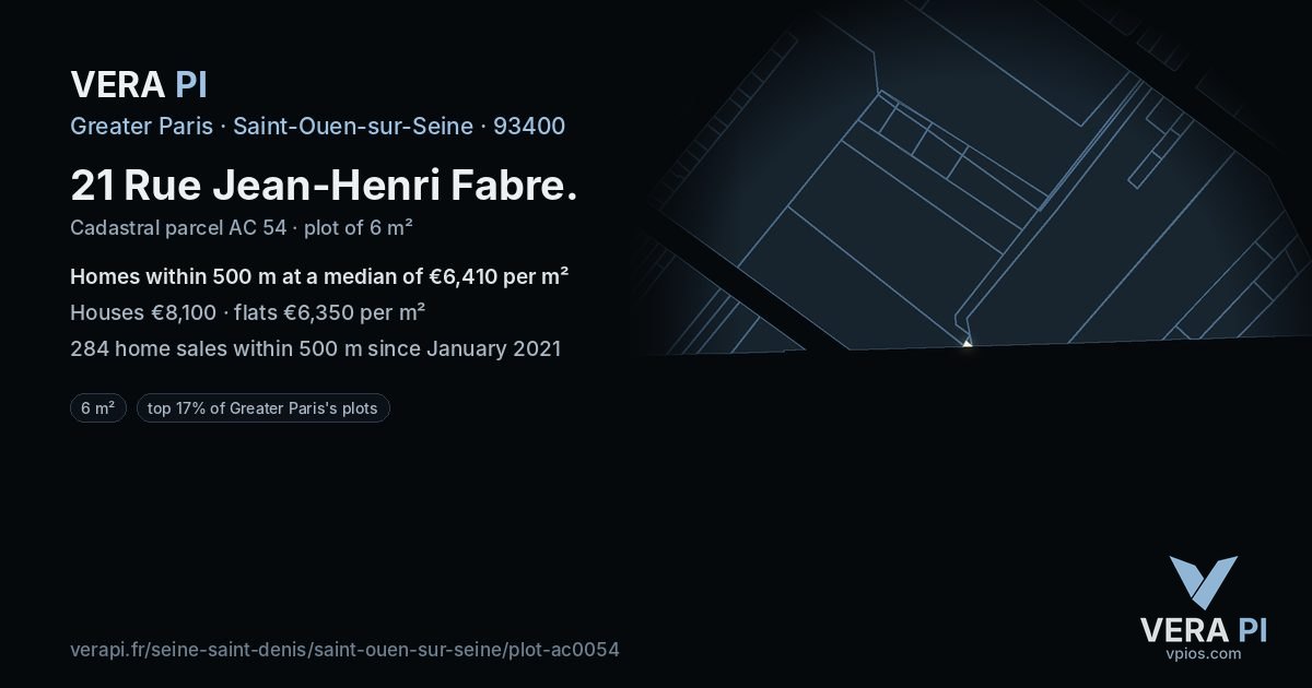 21 Rue Jean-Henri Fabre, Saint-Ouen-sur-Seine at night – the plot lit, the parcels around coloured by the prices near them