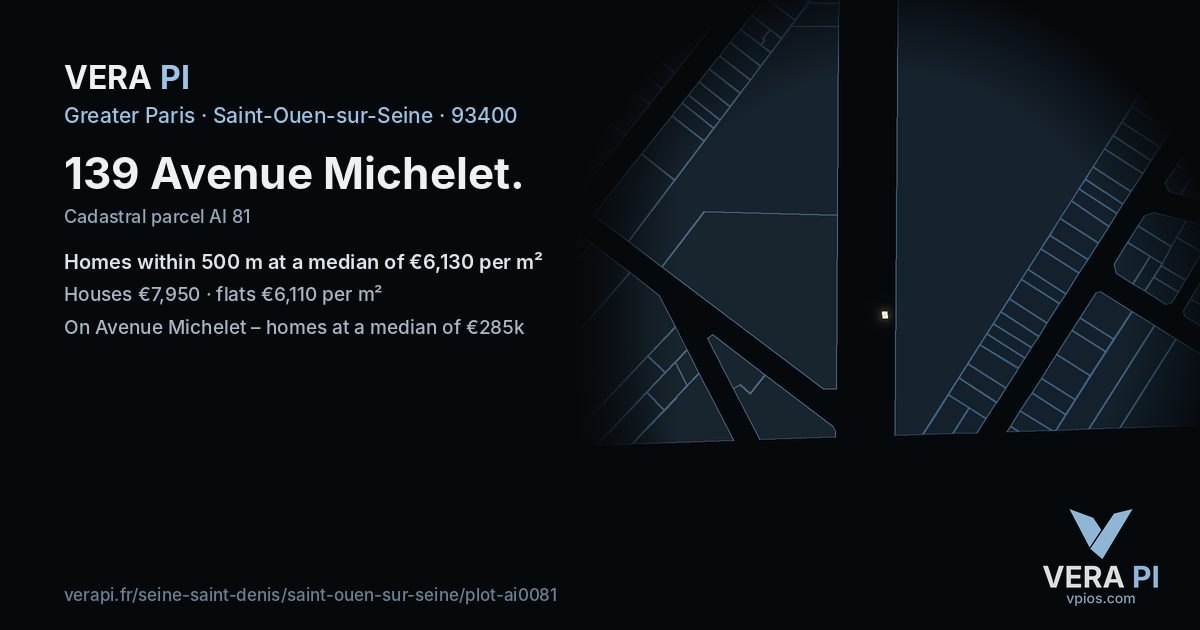 139 Avenue Michelet, Saint-Ouen-sur-Seine at night – the plot lit, the parcels around coloured by the prices near them