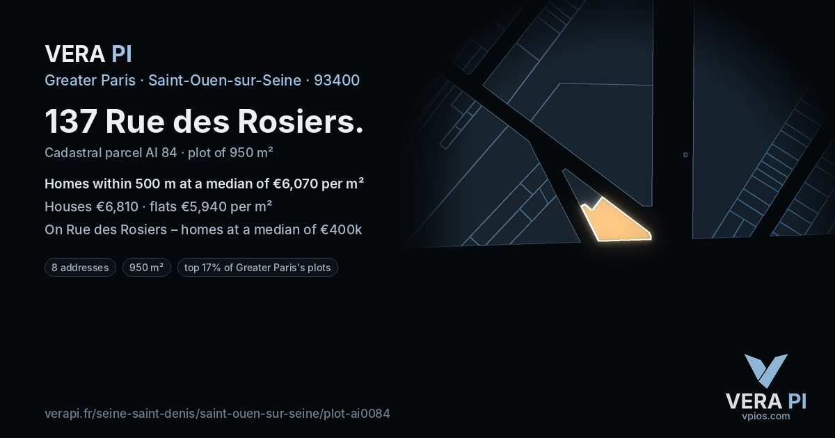 137 Rue des Rosiers, Saint-Ouen-sur-Seine at night – the plot lit, the parcels around coloured by the prices near them
