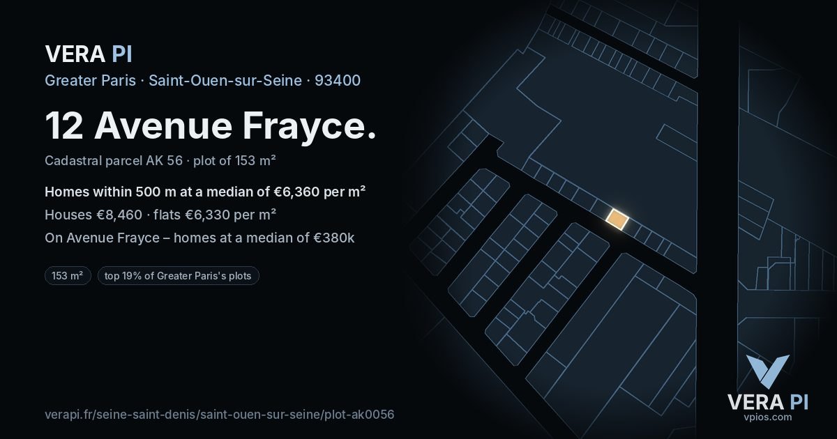 12 Avenue Frayce, Saint-Ouen-sur-Seine at night – the plot lit, the parcels around coloured by the prices near them